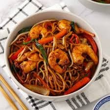 Schezwan Wok Fried Noodles Prawns