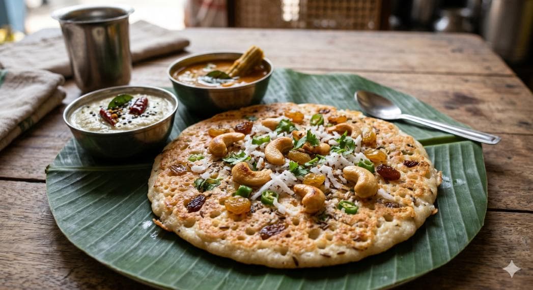 Cashew Coconut and Raisin Uthappam